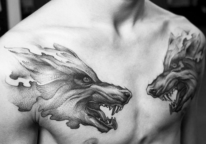Un tatouage de sourire de loup. Photo, signification sur l'épaule, l'avant-bras, le dos, le bras