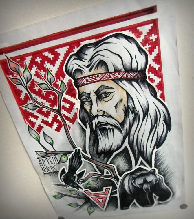 Cette image d'un svarog peut être portée comme un tatouage talisman.