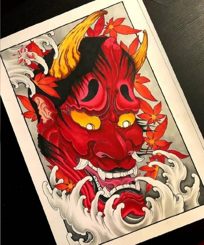 Masques de démons japonais : tatouage pour filles et garçons