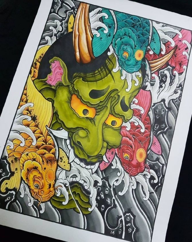 Masques de démons japonais : tatouage pour filles et garçons