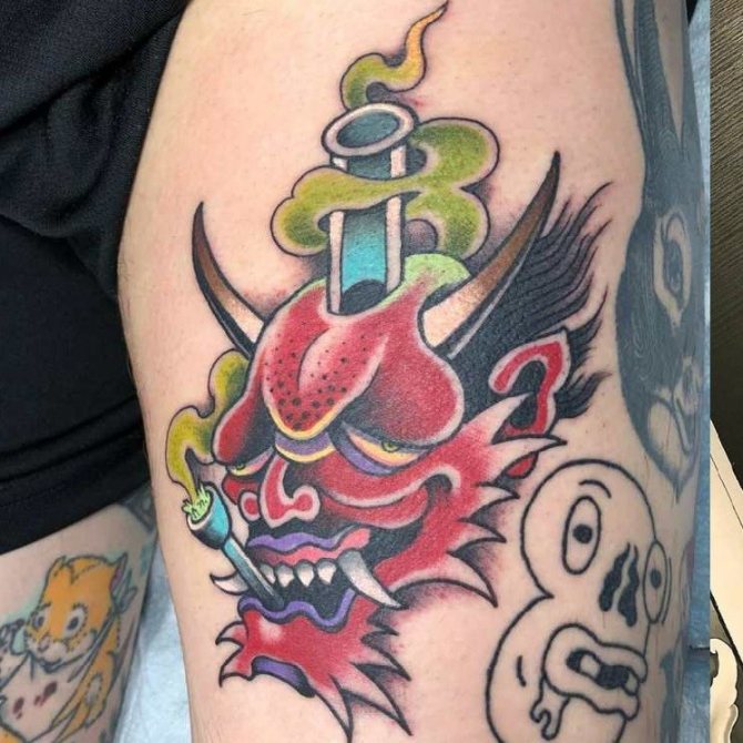 Masques de démons japonais : tatouage pour filles et garçons