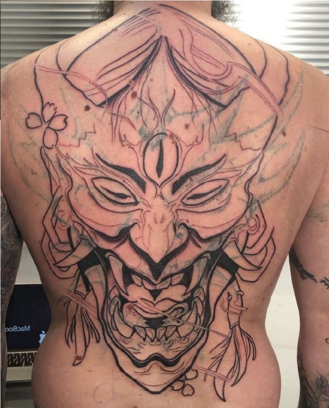 Masques de démons japonais : tatouage pour filles et garçons