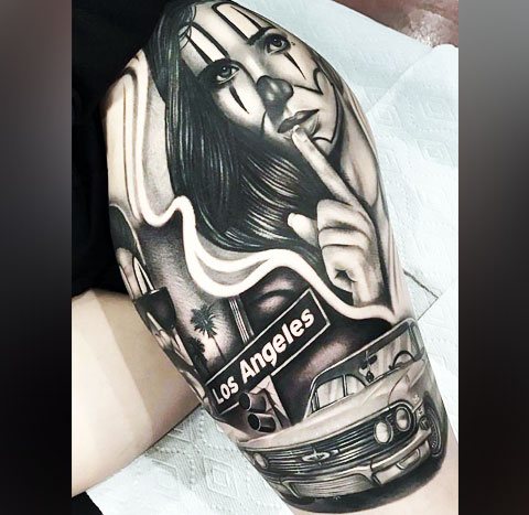 Tatouage féminin de style chicano