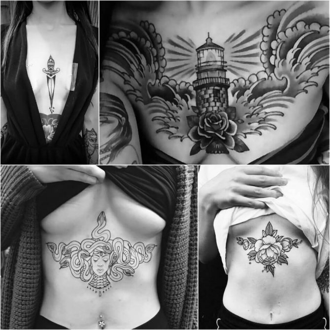 Tatouage de la poitrine d'une femme - Tatouage de la poitrine d'une femme pour les filles - Tatouage de la poitrine d'une femme en noir et blanc