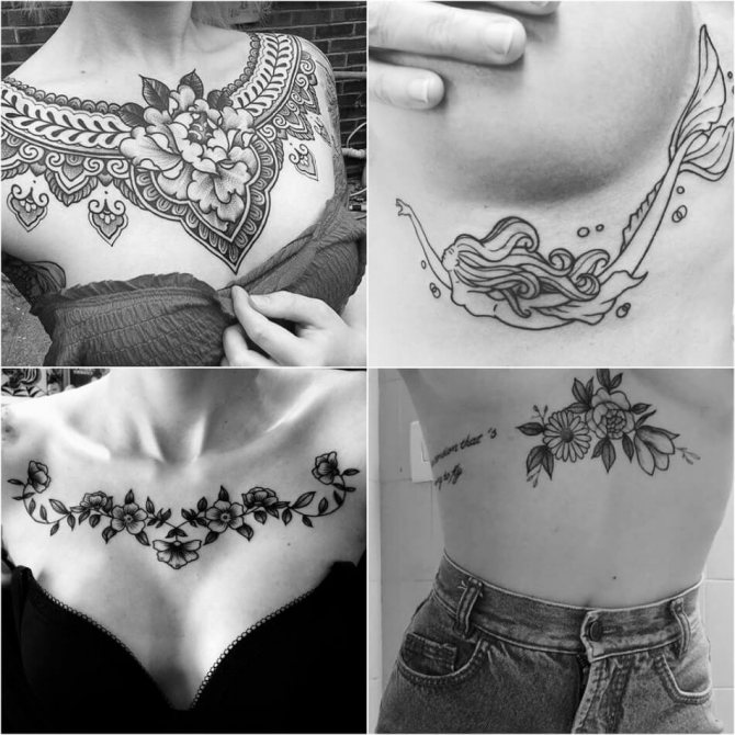 Tatouage de la poitrine des femmes - Tatouage de la poitrine des femmes pour les filles - Tatouage de la poitrine des femmes en noir et blanc