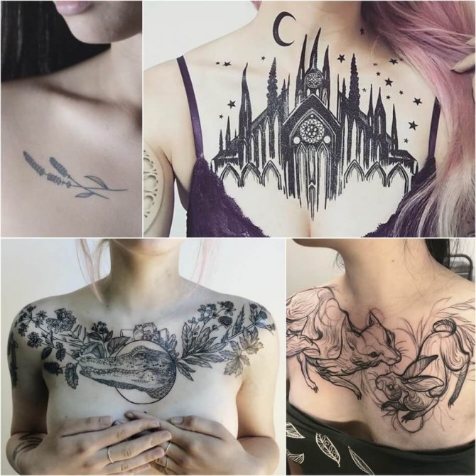 Tatouage de la poitrine des femmes - Tatouage de la poitrine des femmes pour les filles - Tatouage de la poitrine des femmes en noir et blanc