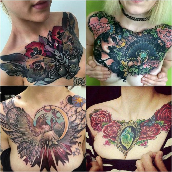 Tatouages de la poitrine des femmes - Tatouages de la poitrine des femmes pour les filles - Tatouages de la poitrine des femmes