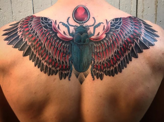 Tatouage de scarabée. Signification, croquis, photos sur les jambes, les bras, le poignet, le dos et le cou