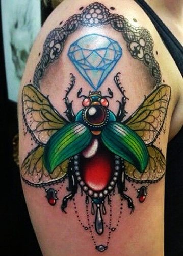 Tatouage de scarabée. Signification, croquis, photos sur les jambes, les bras, le poignet, le dos et le cou